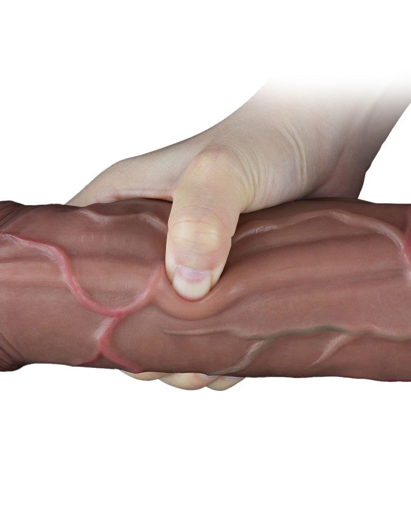 LoveToy - Dubbellaagse siliconen dildo 29.5 cm (Ø 5.5 cm) - Bruin