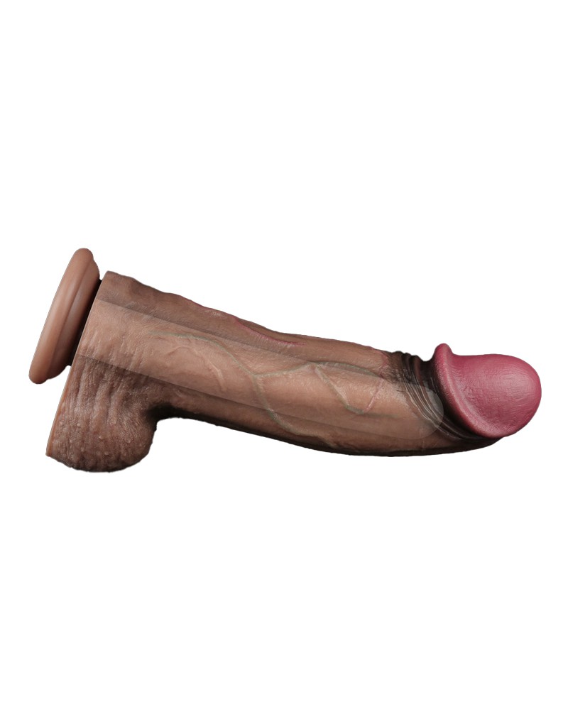LoveToy - Dubbellaagse siliconen dildo XXL 33 cm (Ø5,5 cm) - Bruin
