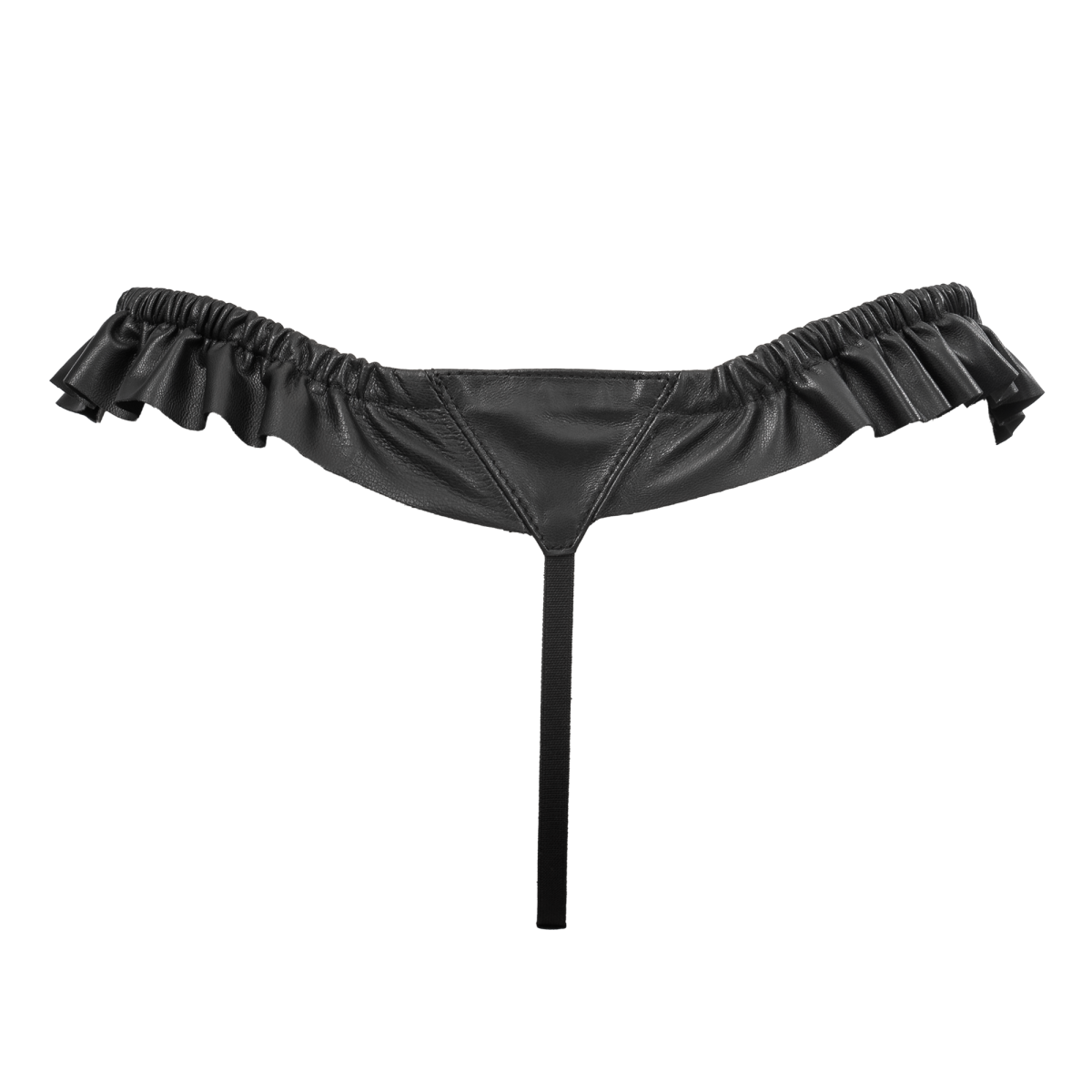 Rimba Bondage Play - Luxe Lederen String met Roesjes - Zwart