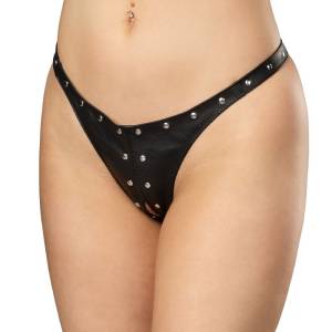 Rimba Bondage Play - Open Lederen String met Decoratie - Zwart