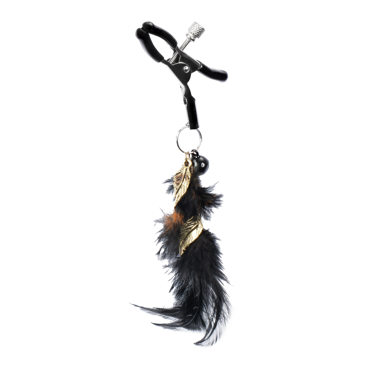 Rimba Bondage Play - Tepelklemmen met Veren - Zwart & Goud