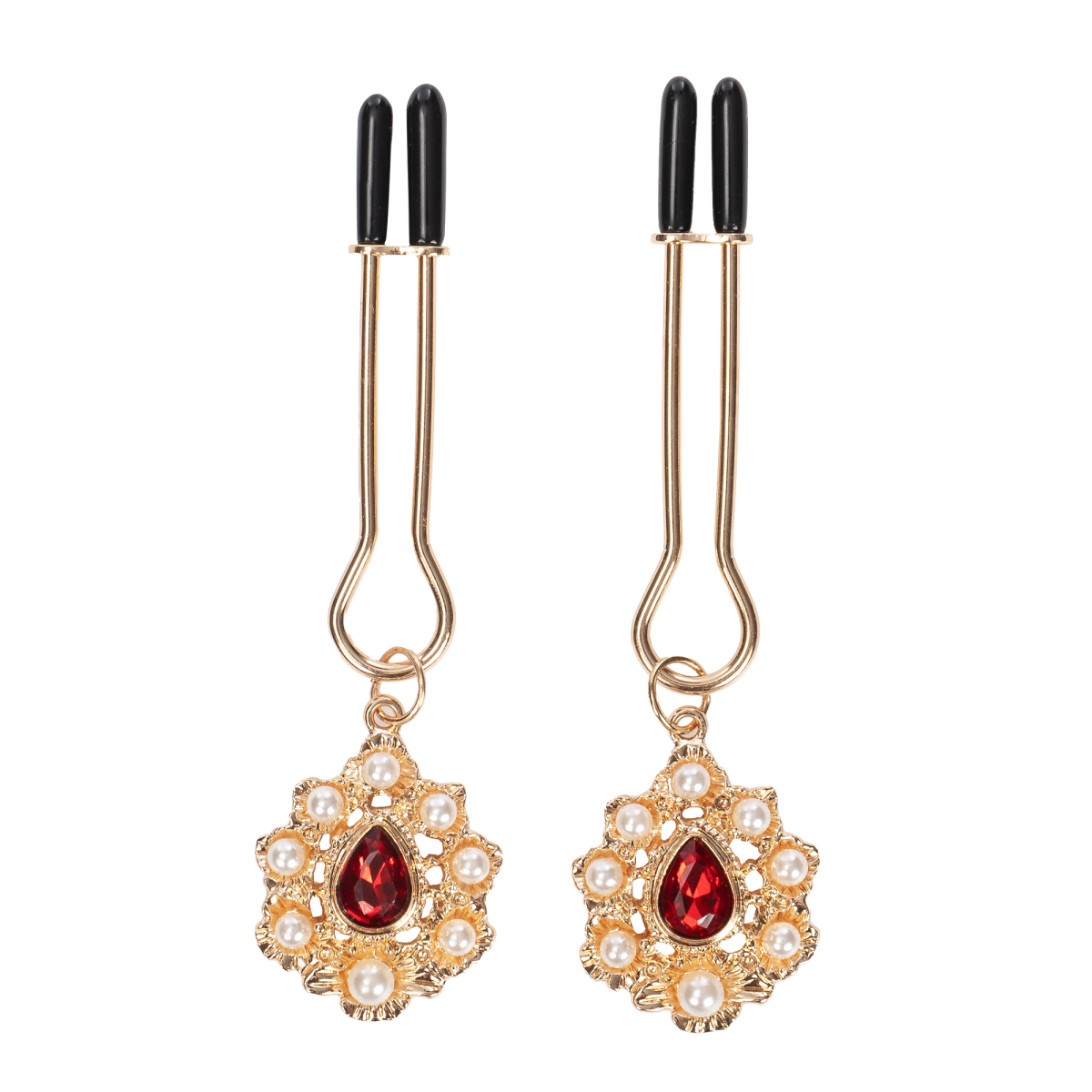 Rimba Bondage Play - Tepelklemmen met gouden juwelen - Goud