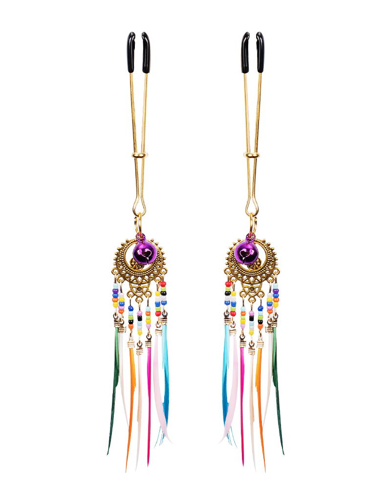 Rimba Bondage Play - Tepelklemmen met veren - Multicolor