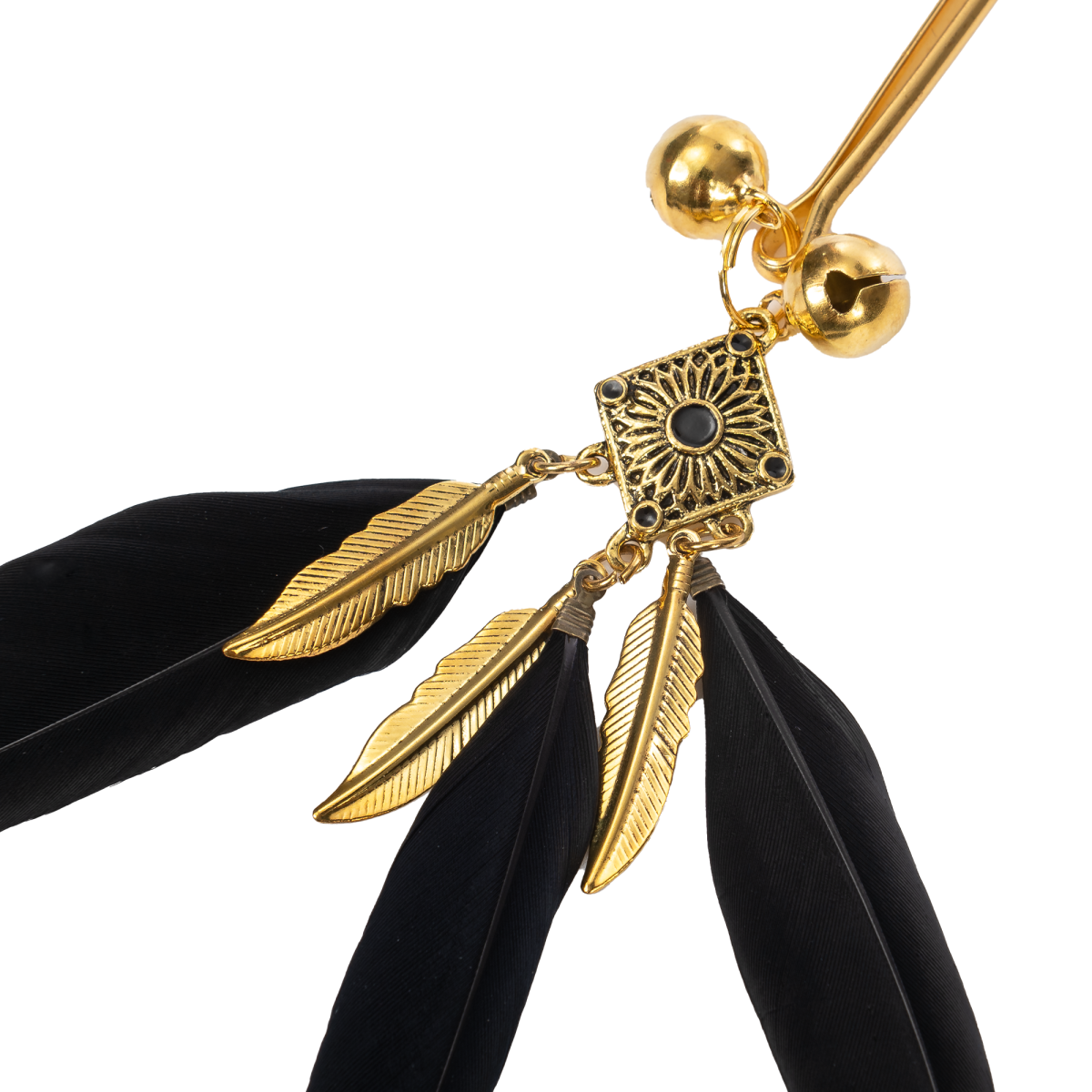 Rimba Bondage Play - Tepelklemmen met veren - Zwart & Goud