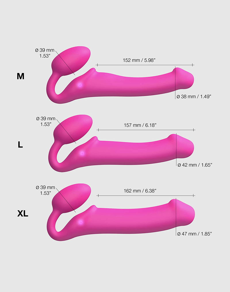 Strap-On-Me - Buigbare Strap-On Vibrator met Afstandsbediening Maat XL - Fuchsia