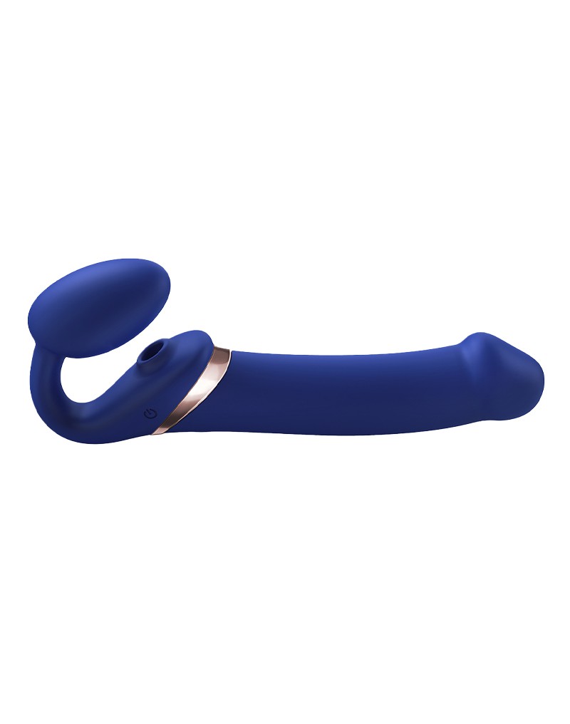 Strap-On-Me - Multi Orgasm - Strap-On Vibrator met Lik Stimulator Maat L - Blauw