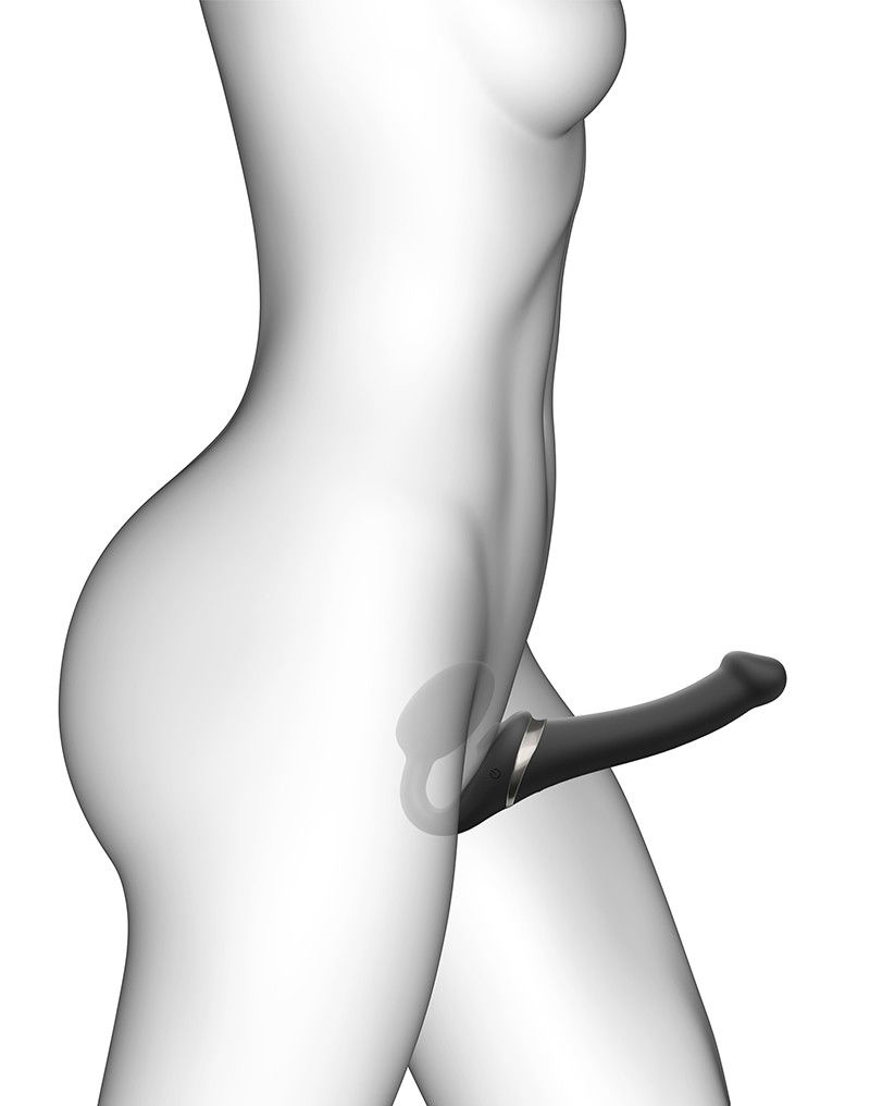 Strap-On-Me - Multi Orgasm - Strap-On Vibrator met Lik Stimulator Maat L - Zwart