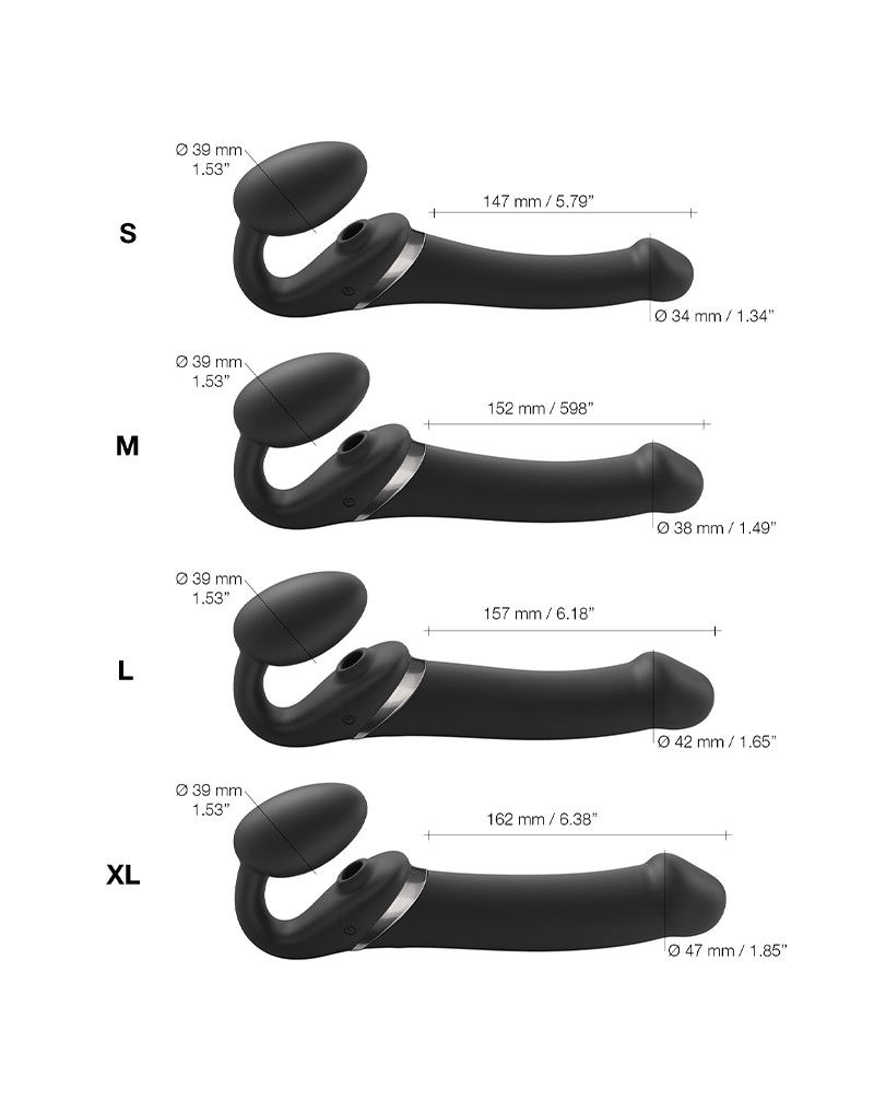 Strap-On-Me - Multi Orgasm - Strap-On Vibrator met Lik Stimulator Maat M - Zwart