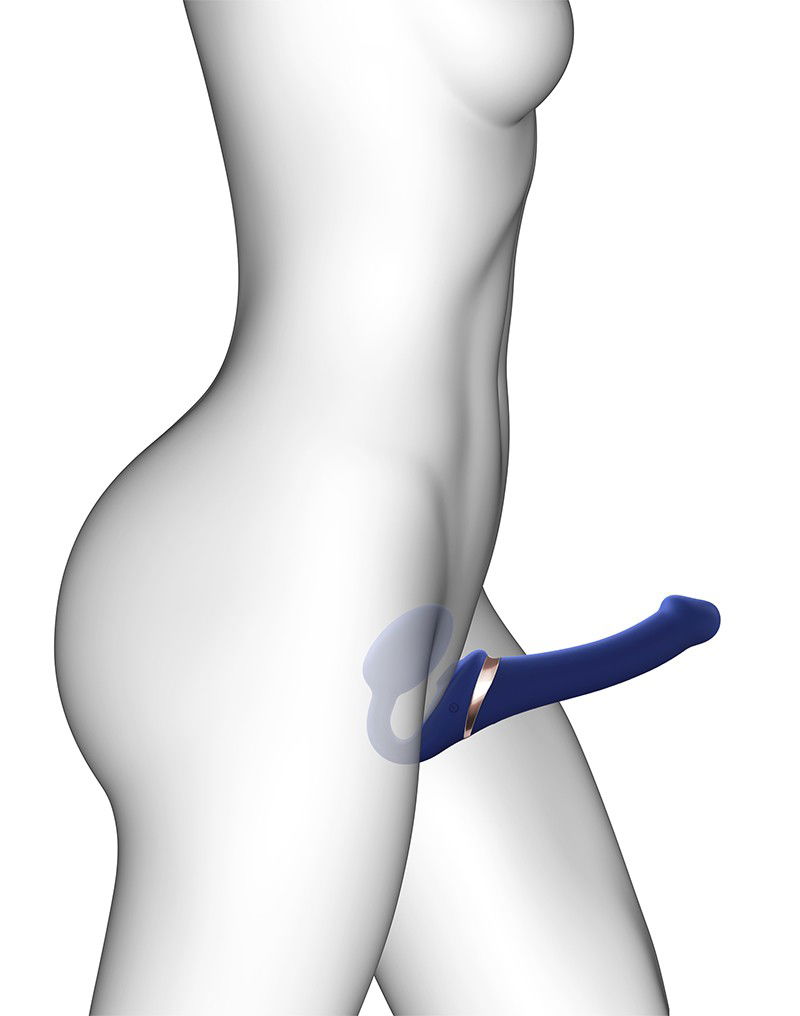 Strap-On-Me - Multi Orgasm - Strap-On Vibrator met Lik Stimulator Maat XL - Blauw