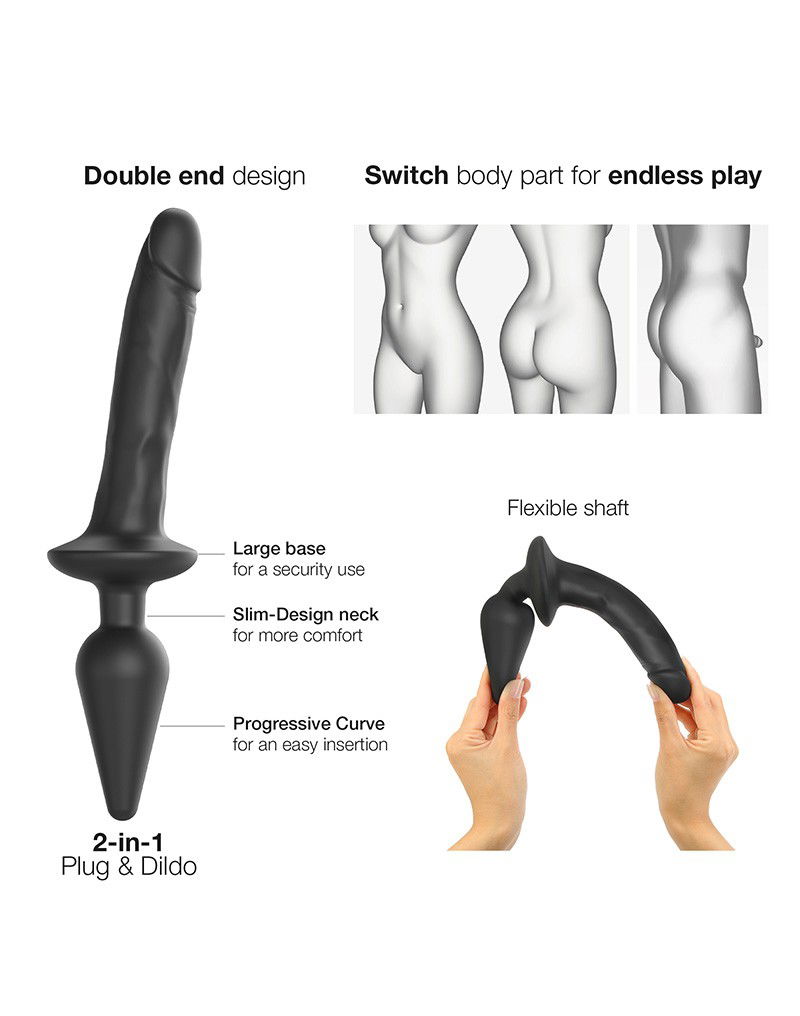 Strap-On-Me - Realistische Switch Plug-In - 2-in-1 Dildo & Butt Plug Maat L - Zwart