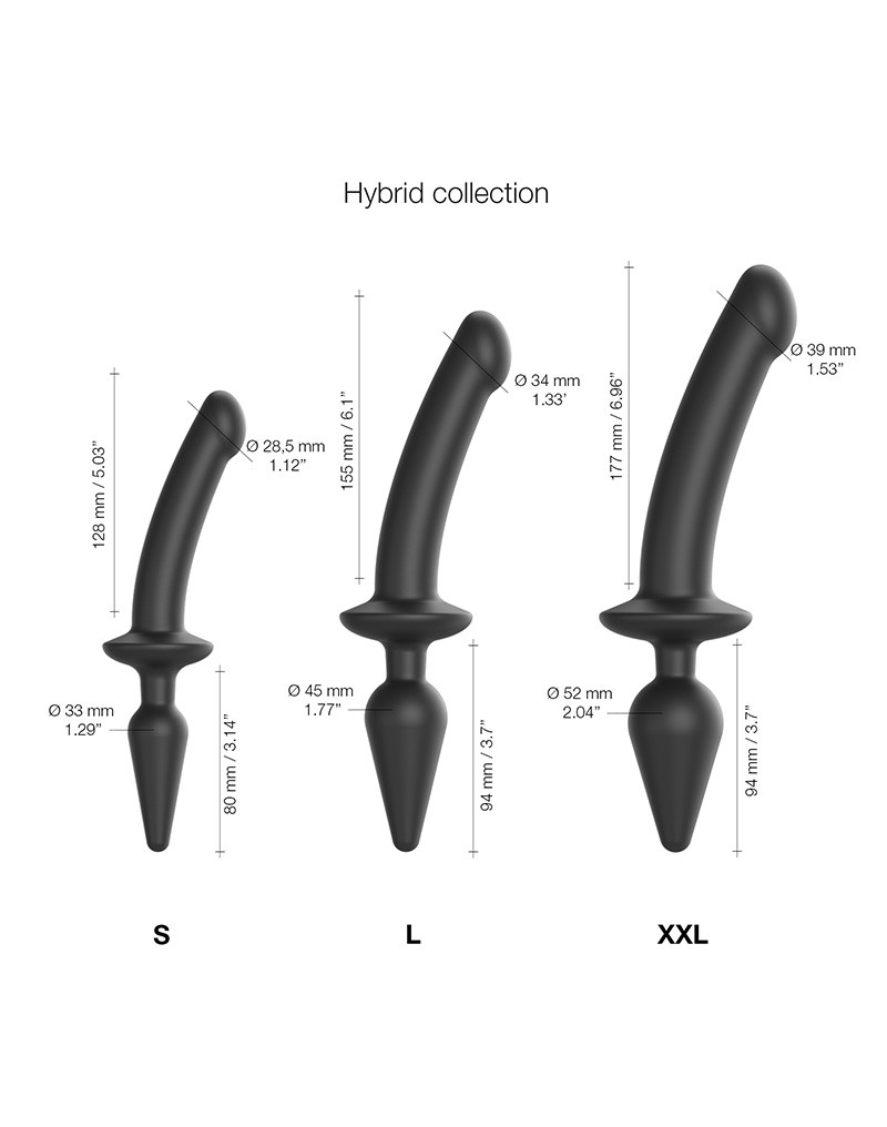 Strap-On-Me - Semi-Realistische Switch Plug-In - 2-in-1 Dildo & Butt Plug Maat S - Zwart