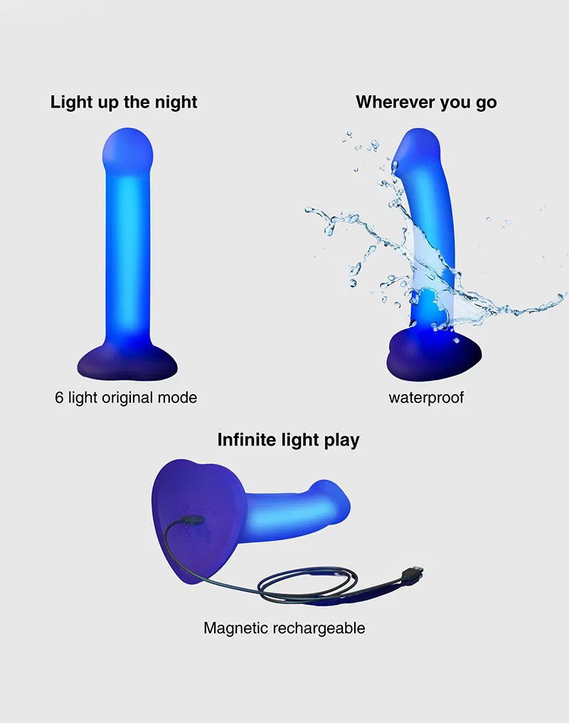Strap-On-Me - Glow LED Dildo - Maat M - Paars